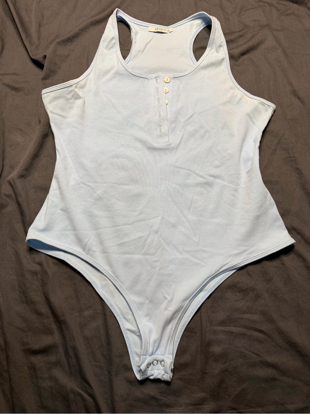 ReoRia Light Blue Henley Racerback Bodysuit